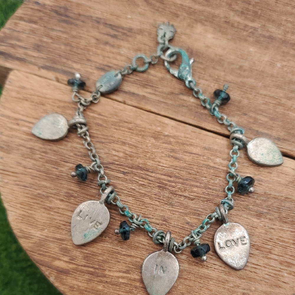 Vintage‎ Lucky Brand Silver Heart Charm Bracelet B3424